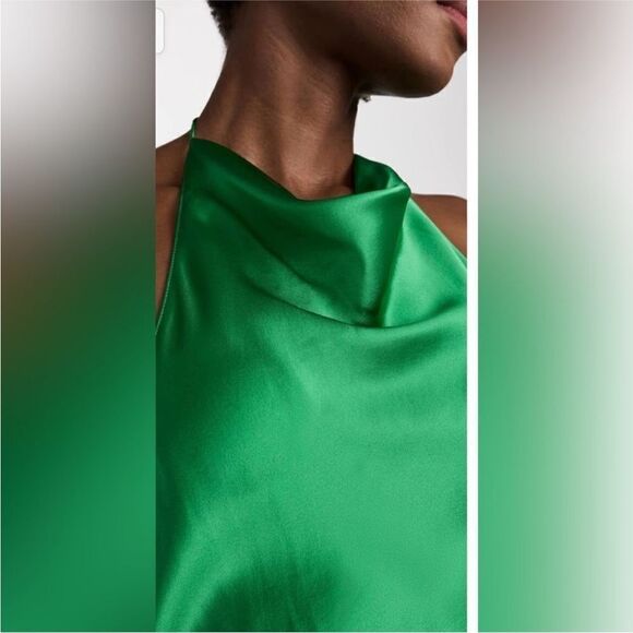 Amanda Uprichard Elegant Green Satin  100% silk Halter Dress, XS - Picture 6 of 16